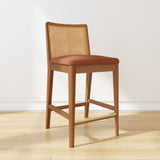3000360700-607 : Counter Chair Elio Rattan Back Counter Stool, Pecan Frame, Terracotta bouclée (WN2022A-10) Fabric