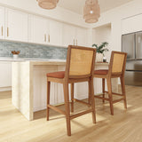 3000360700-607 : Counter Chair Elio Rattan Back Counter Stool, Pecan Frame, Terracotta bouclée (WN2022A-10) Fabric