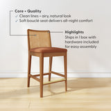 3000360700-607 : Counter Chair Elio Rattan Back Counter Stool, Pecan Frame, Terracotta bouclée (WN2022A-10) Fabric