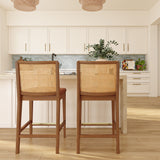 3000360700-607 : Counter Chair Elio Rattan Back Counter Stool, Pecan Frame, Terracotta bouclée (WN2022A-10) Fabric
