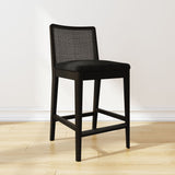 3000360700-610 : Counter Chair Elio Rattan Back Counter Stool, Black Frame, Black bouclée (WN2022A-24) Fabric