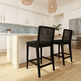 3000360700-610 : Counter Chair Elio Rattan Back Counter Stool, Black Frame, Black bouclée (WN2022A-24) Fabric