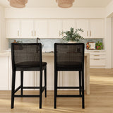 3000360700-610 : Counter Chair Elio Rattan Back Counter Stool, Black Frame, Black bouclée (WN2022A-24) Fabric