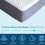 3015-000 : Mattresses 5" Premium Memory Foam Mattress Twin