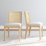 3020360600-605 : Dining Chair Elio Rattan Back Dining Chair- 2 Pack, Blonde Frame, Ivory bouclée (WN2022A-2) Fabric