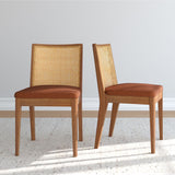 3020360600-607 : Dining Chair Elio Rattan Back Dining Chair- 2 Pack, Pecan Frame, Terracotta bouclée (WN2022A-10) Fabric