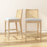3020360700-605 : Counter Chair Elio Rattan Back Counter Stool- 2 Pack, Blonde Frame, Ivory bouclée (WN2022A-2) Fabric
