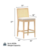 3020360700-605 : Counter Chair Elio Rattan Back Counter Stool- 2 Pack, Blonde Frame, Ivory bouclée (WN2022A-2) Fabric