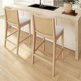 3020360700-605 : Counter Chair Elio Rattan Back Counter Stool- 2 Pack, Blonde Frame, Ivory bouclée (WN2022A-2) Fabric