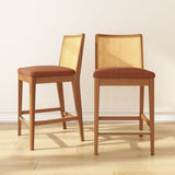 3020360700-607 : Counter Chair Elio Rattan Back Counter Stool- 2 Pack, Pecan Frame, Terracotta bouclée (WN2022A-10) Fabric