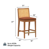 3020360700-607 : Counter Chair Elio Rattan Back Counter Stool- 2 Pack, Pecan Frame, Terracotta bouclée (WN2022A-10) Fabric