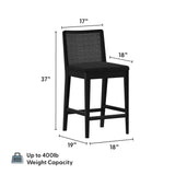 3020360700-610 : Counter Chair Elio Rattan Back Counter Stool- 2 Pack, Black Frame, Black bouclée (WN2022A-24) Fabric