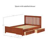 3160 XL UU CS : Kids Beds Queen Traditional Bed with Underbed Dresser, Slat, Chestnut