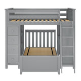 71-801-121 : Bunk Beds Full over Twin L-Shaped Bunk with Desk + Storage, Grey