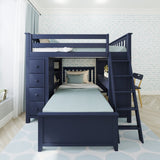 71-801-131 : Bunk Beds Full over Twin L-Shaped Bunk with Desk + Storage, Blue