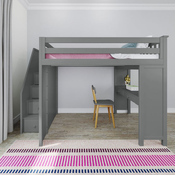 71-860-121 : Loft Beds Full-Size Loft with Staircase + Desk, Grey