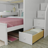 71-862-002 : Bunk Beds Full over Full L-Shaped Bunk with Staircase + Desk, White