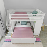 71-862-002 : Bunk Beds Full over Full L-Shaped Bunk with Staircase + Desk, White