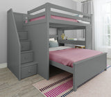 71-862-121 : Bunk Beds Full over Full L-Shaped Bunk with Staircase + Desk, Grey