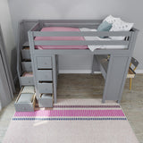 71-870-121 : Loft Beds Full-Size Loft with Staircase + Desk + Storage, Grey