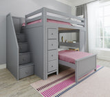 71-871-121 : Bunk Beds Full over Twin L-Shaped Bunk with Staircase + Desk + Storage, Grey