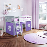 71-886-002 : Loft Beds Twin Play Loft with Purple/White Curtain, White