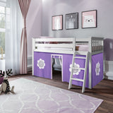 71-886-002 : Loft Beds Twin Play Loft with Purple/White Curtain, White