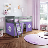 71-886-121 : Loft Beds Twin Play Loft with Purple/White Curtain, Grey