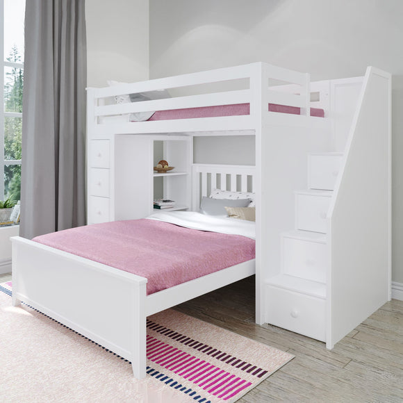 71-952-002 : Loft Beds Staircase Loft Bed Storage + Full Bed, White