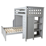 71-952-121 : Loft Beds Staircase Loft Bed Storage + Full Bed, Grey