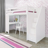 71-960-002 : Loft Beds Staircase Loft Bed Study, White