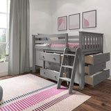 71S-L3D3DDK-121 : Loft Beds Twin Storage Loft Bed with Two Dressers and Desk, Grey