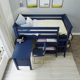 71S-L3D3DDK-131 : Loft Beds Twin Storage Loft Bed with Two Dressers and Desk, Blue