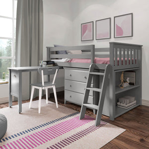 Twin-Size Storage Loft Bed with Dresser, Bookcase and Desk