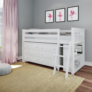 Twin-Size Storage Loft Bed with Dresser and Bookcase