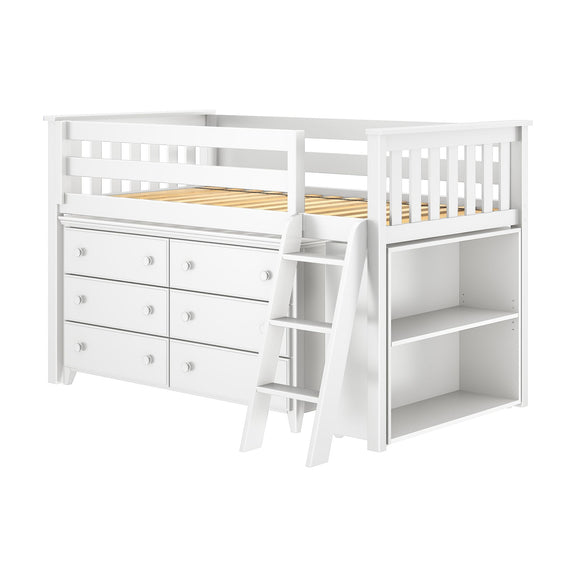 Twin-Size Storage Loft Bed with Dresser and Bookcase