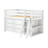 Twin-Size Storage Loft Bed with Dresser and Bookcase