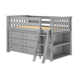 71S-L6DBK-121 : Loft Beds Twin Storage Loft Bed with Dresser and Bookcase, Grey
