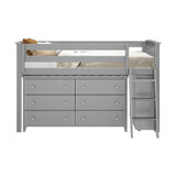 71S-L6DBK-121 : Loft Beds Twin Storage Loft Bed with Dresser and Bookcase, Grey