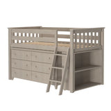 71S-L6DBK-152 : Loft Beds Twin Storage Loft Bed with Dresser and Bookcase, Stone