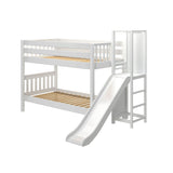 ABRA WS : Play Bunk Beds Twin Low Bunk Bed with Slide Platform, Slat, White