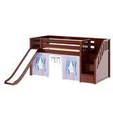 AERIE27 CP : Play Loft Beds Twin Low Loft Bed with Stairs, Curtain + Slide, Panel, Chestnut