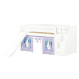 AERIE27 WP : Play Loft Beds Twin Low Loft Bed with Stairs, Curtain + Slide, Panel, White