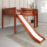 AMAZING CS : Play Loft Beds Full Low Loft Bed with Slide and Straight Ladder on Front, Slat, Chestnut