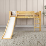 AMAZING NP : Play Loft Beds Full Low Loft Bed with Slide and Straight Ladder on Front, Panel, Natural