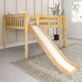 AMAZING NS : Play Loft Beds Full Low Loft Bed with Slide and Straight Ladder on Front, Slat, Natural