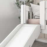 AMAZING WS : Play Loft Beds Full Low Loft Bed with Slide and Straight Ladder on Front, Slat, White