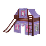 AWESOME56 CP : Play Loft Beds Twin Mid Loft Bed with Straight Ladder, Curtain, Top Tent + Slide, Panel, Chestnut