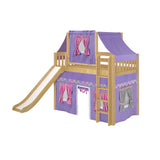 AWESOME56 NS : Play Loft Beds Twin Mid Loft Bed with Straight Ladder, Curtain, Top Tent + Slide, Slat, Natural