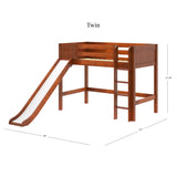 AWESOME CP : Play Loft Beds Twin Mid Loft Bed with Slide and Straight Ladder on Front, Panel, Chestnut